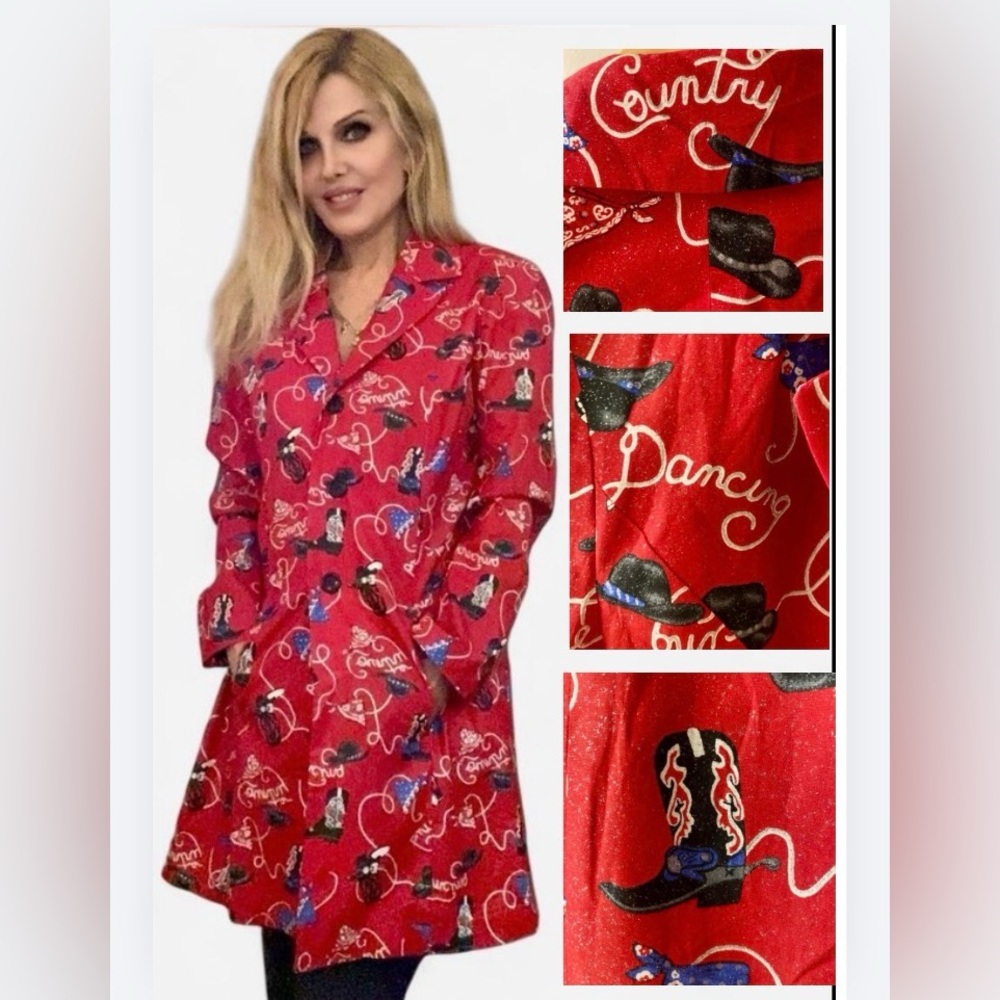 Country Girl Red Sparkly Coat Western Designs Cowboy Hats Boots & Bandanas M